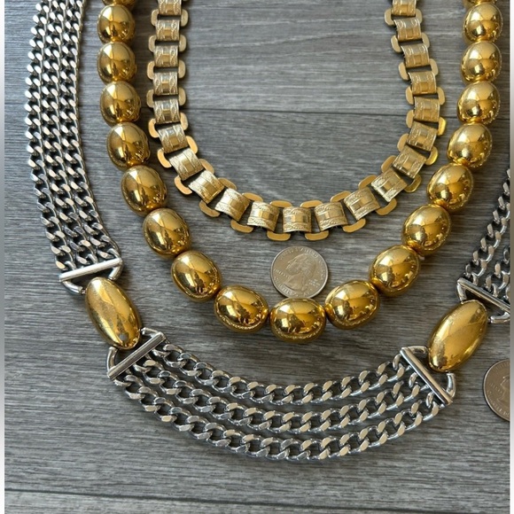 Lot Of 3 VTG Monet & Napier Silver & Gold Tone Chunky Statement Necklaces Signed - Picture 5 of 14